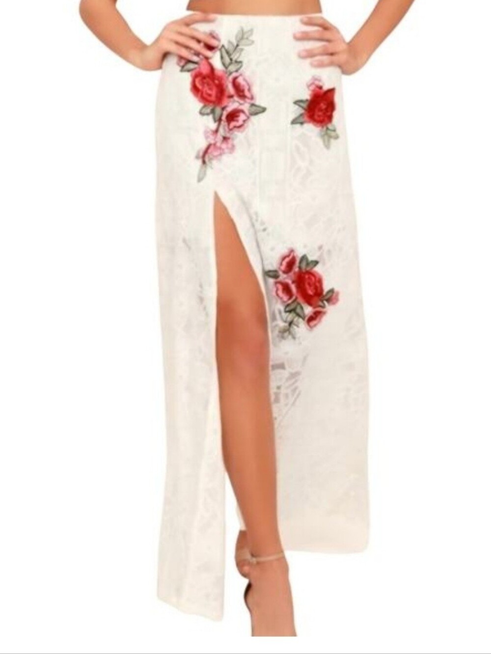 Lulu's Cream Lace Dress with Red Floral Embroidery -Small